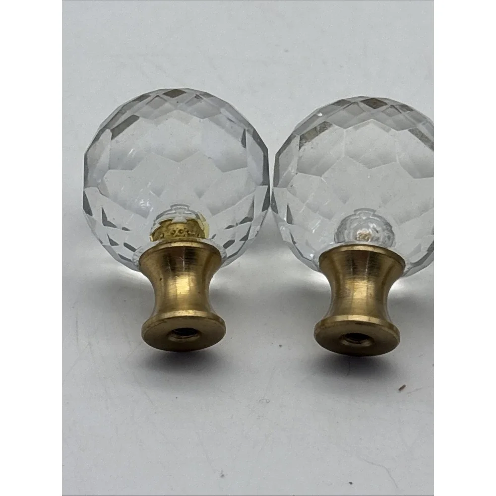 vintage Crystal ROUND KNOB/lamp Finial Chrome Brass? Base 3 sizes (7 Total)